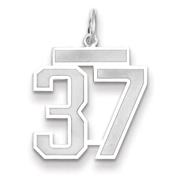 14k White Gold Satin Brush Finish Medium Size Number 37 Charm Pendant