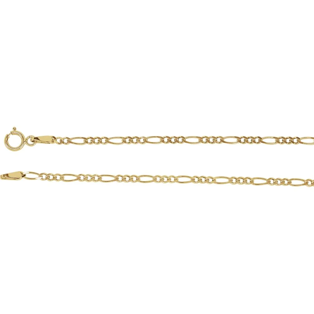 14k Yellow Gold 2mm Solid Figaro 7" Chain