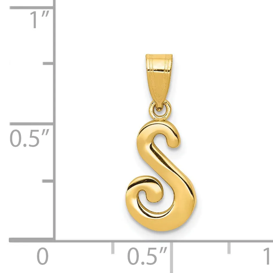 14K Yellow Gold Medium Size Script Design Letter S Initial Pendant