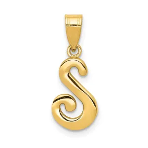 14K Yellow Gold Medium Size Script Design Letter S Initial Pendant