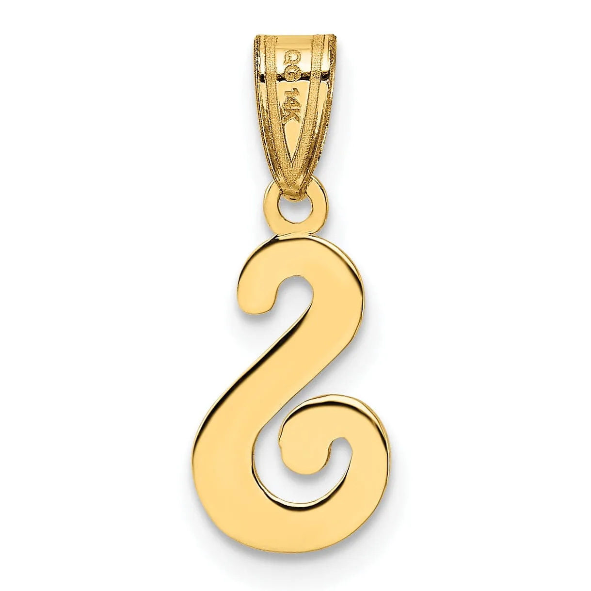 14K Yellow Gold Medium Size Script Design Letter S Initial Pendant