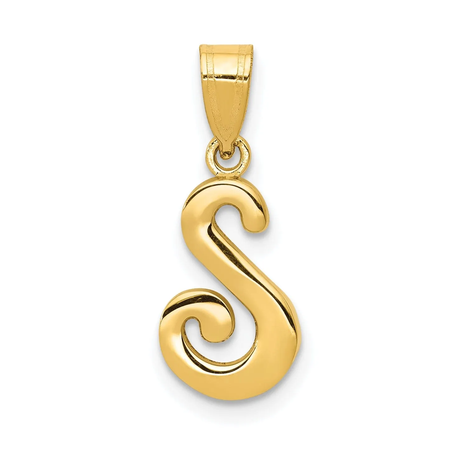 14K Yellow Gold Medium Size Script Design Letter S Initial Pendant