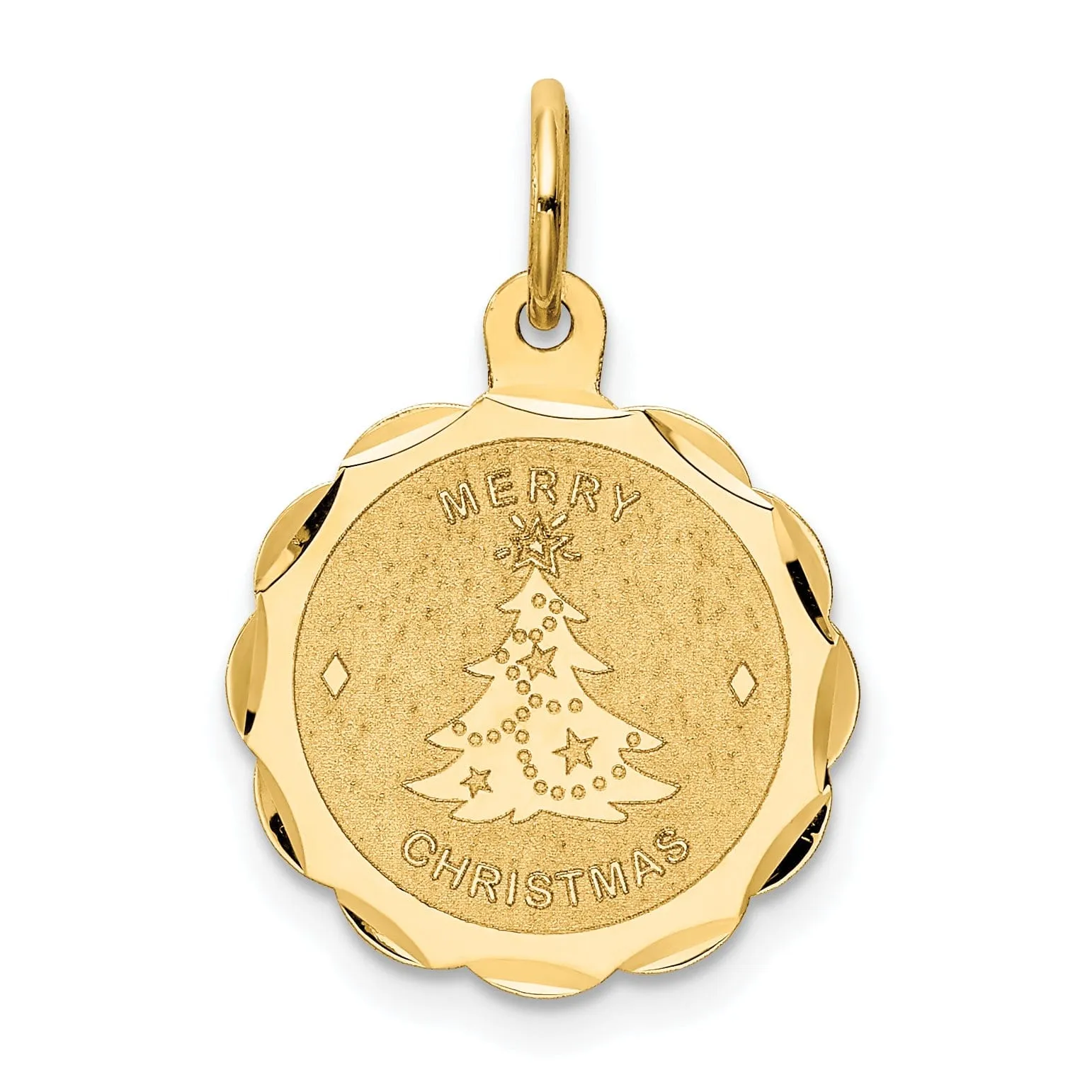 14k Yellow Gold Merry Christmas Round Pendant