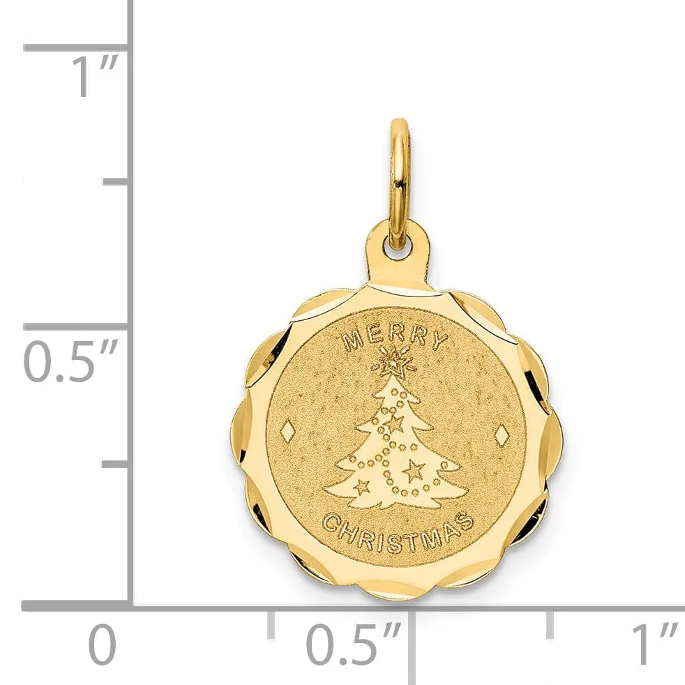 14k Yellow Gold Merry Christmas Round Pendant