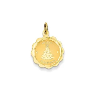 14k Yellow Gold Merry Christmas Round Pendant