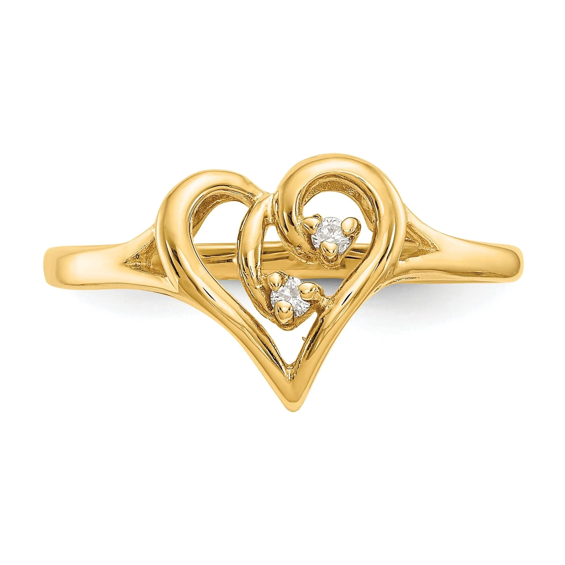 14k Yellow Gold Polished Diamond Heart Ring