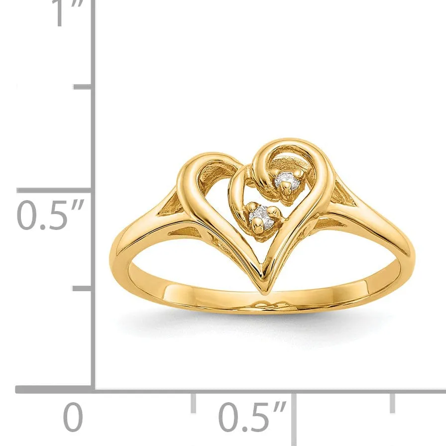 14k Yellow Gold Polished Diamond Heart Ring