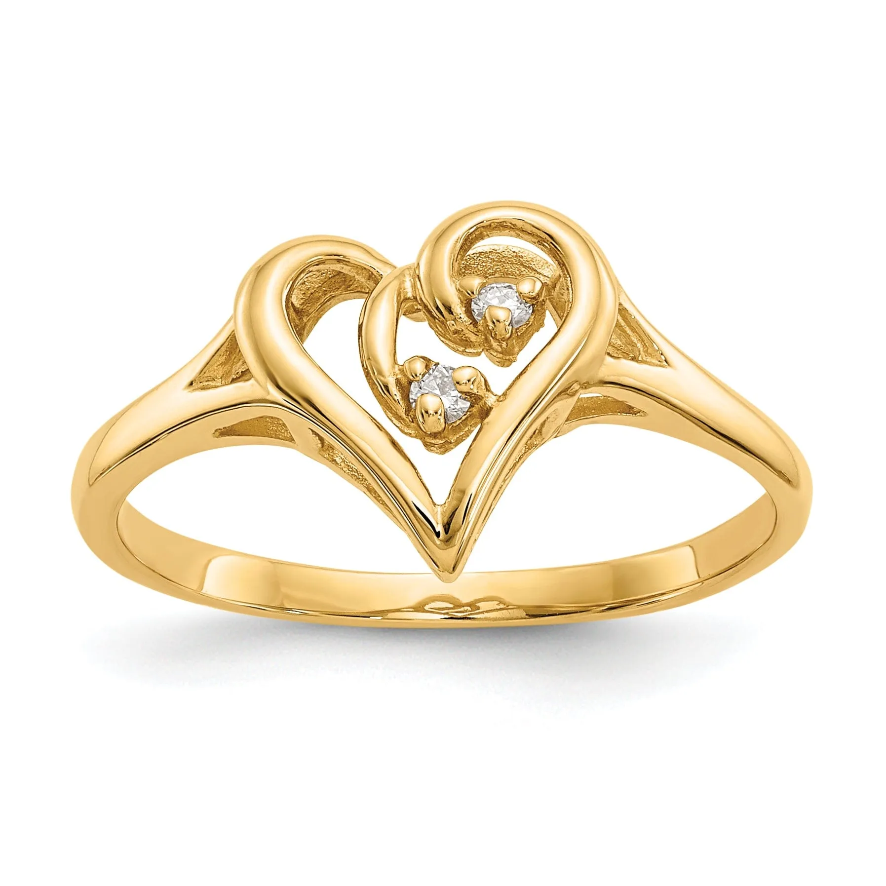 14k Yellow Gold Polished Diamond Heart Ring