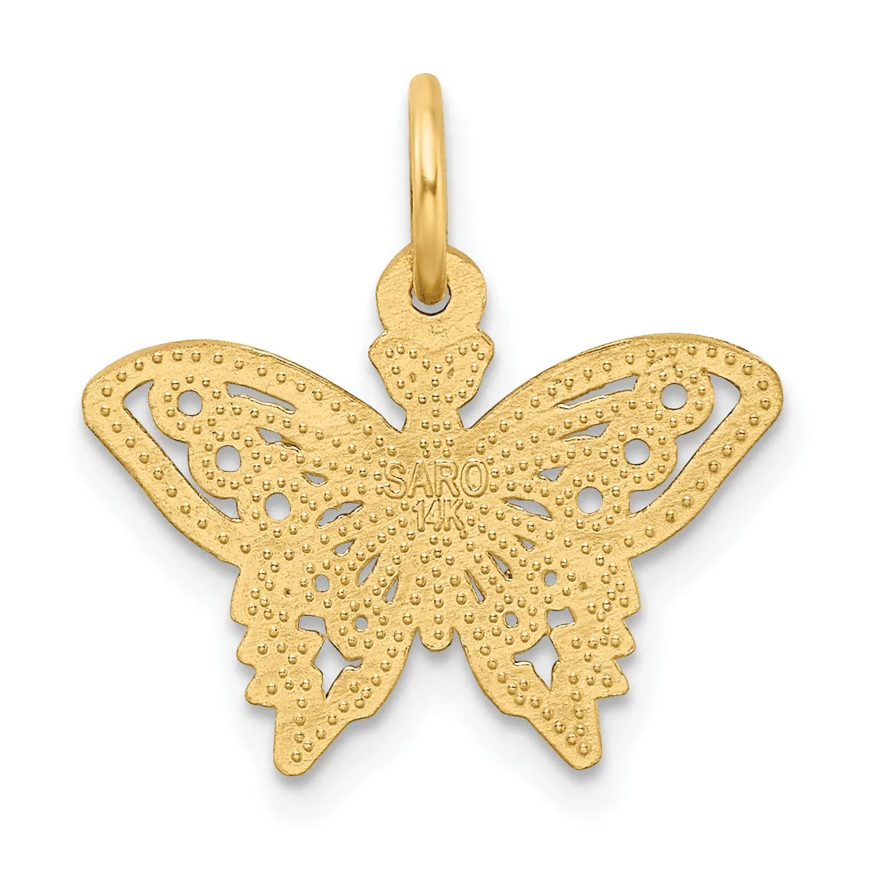 14k Yellow Gold Textured Back Solid Brushed Finish Diamond-cut Butterfly Charm Pendant