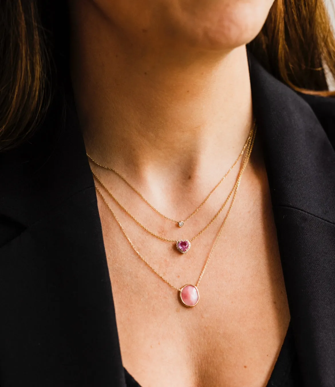 14kt yellow gold pink opal necklace