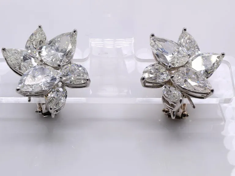 17.40 Carat Certified Pear Shape Diamond Platinum Cluster Earrings