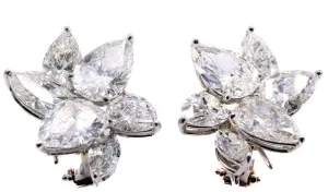 17.40 Carat Certified Pear Shape Diamond Platinum Cluster Earrings