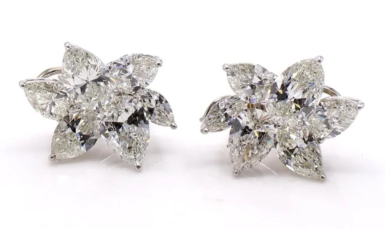 17.40 Carat Certified Pear Shape Diamond Platinum Cluster Earrings