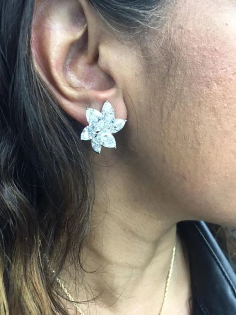 17.40 Carat Certified Pear Shape Diamond Platinum Cluster Earrings