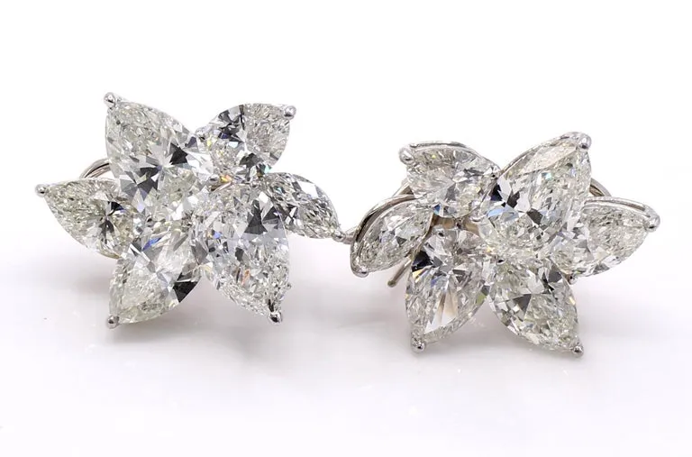 17.40 Carat Certified Pear Shape Diamond Platinum Cluster Earrings