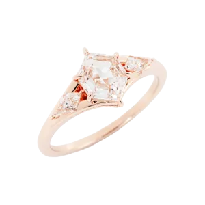 1.8 Salt and Pepper Hexagon Cut Moissanite Engagement Ring 14k Rose Gold