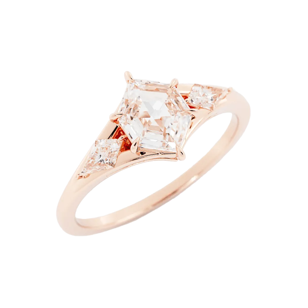 1.8 Salt and Pepper Hexagon Cut Moissanite Engagement Ring 14k Rose Gold
