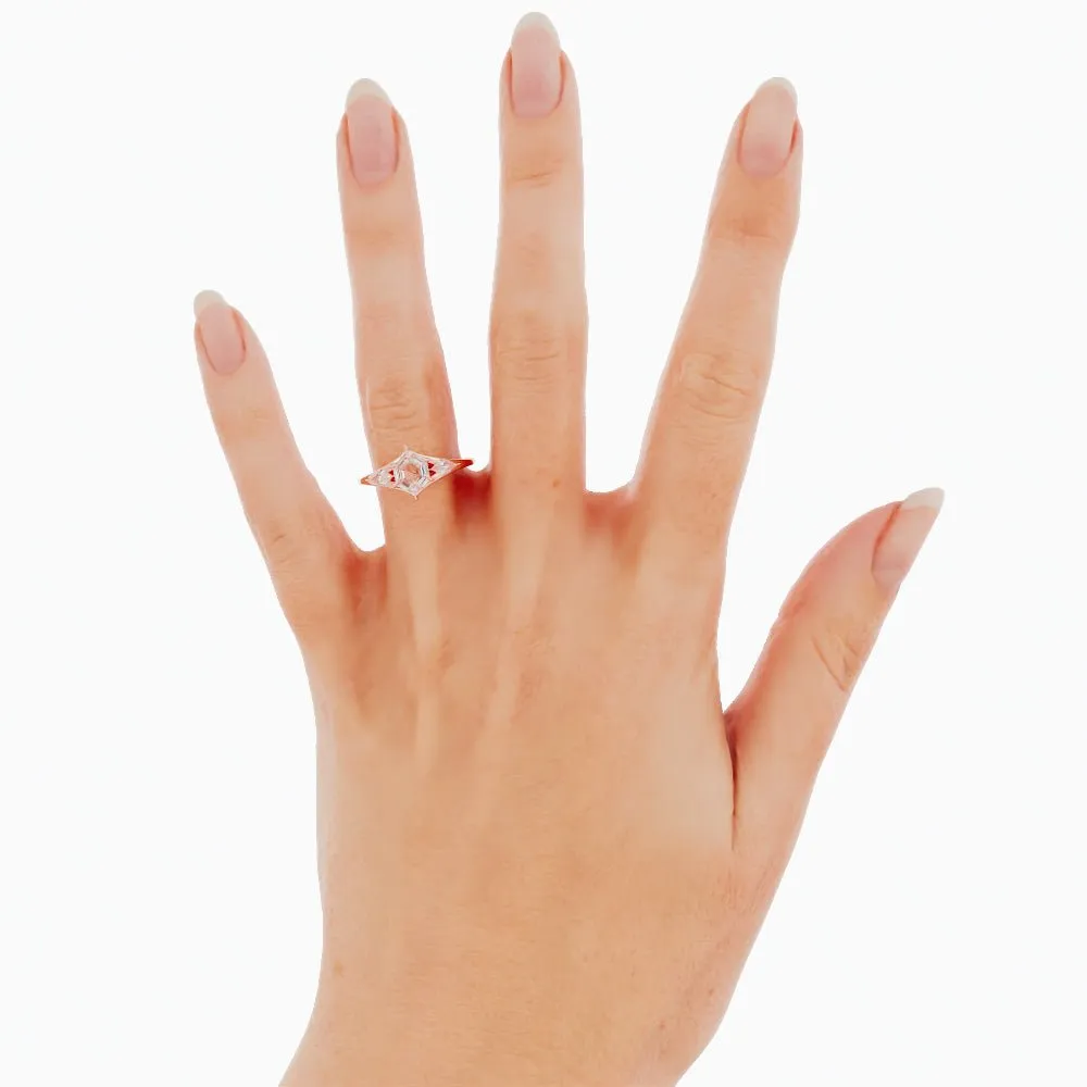 1.8 Salt and Pepper Hexagon Cut Moissanite Engagement Ring 14k Rose Gold