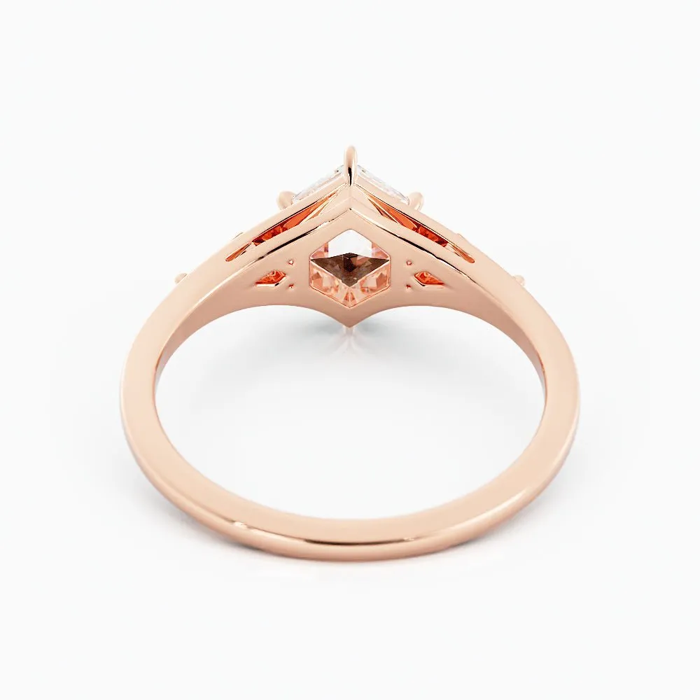 1.8 Salt and Pepper Hexagon Cut Moissanite Engagement Ring 14k Rose Gold