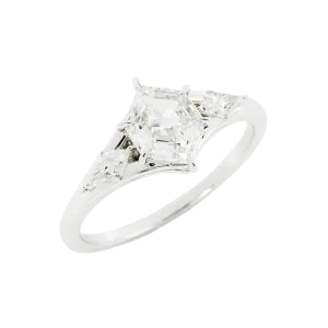 1.8 Salt and Pepper Hexagon Cut Moissanite Engagement Ring 14k White Gold