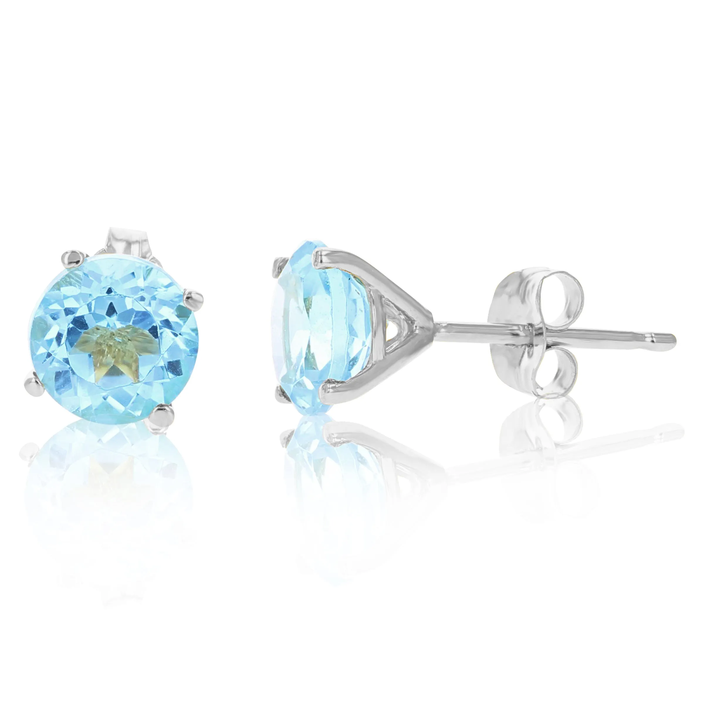1.80 cttw 6 MM Blue Topaz Stud Earrings 14K Gold Round Cut with Push Backs December Birthstone