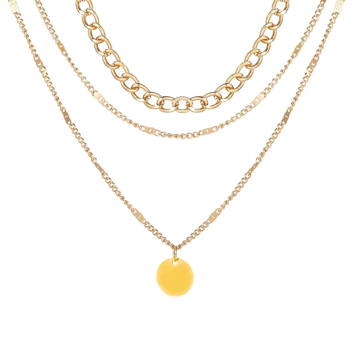 18K Gold-Plated Coin Curb Chain Layered Pendant Necklace