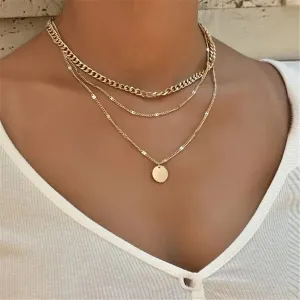 18K Gold-Plated Coin Curb Chain Layered Pendant Necklace