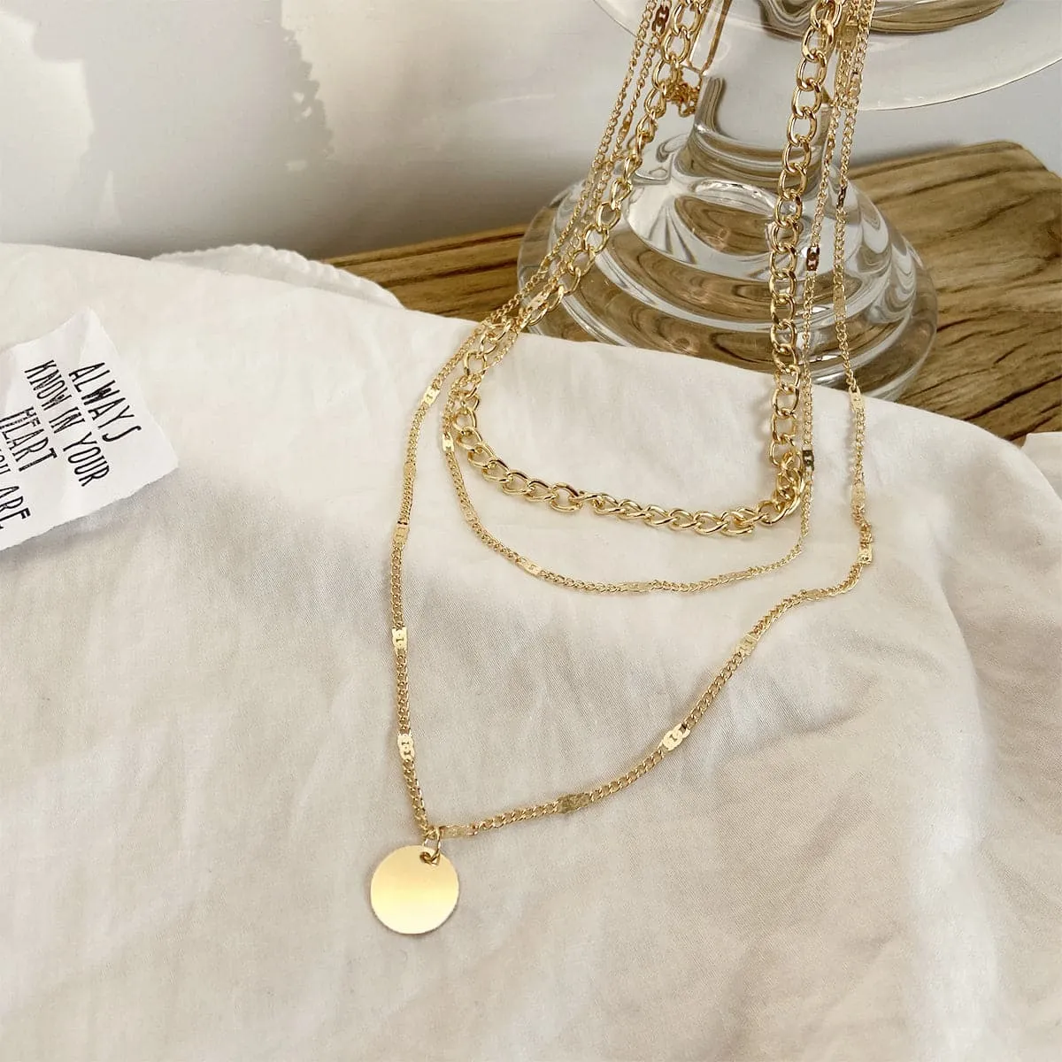 18K Gold-Plated Coin Curb Chain Layered Pendant Necklace