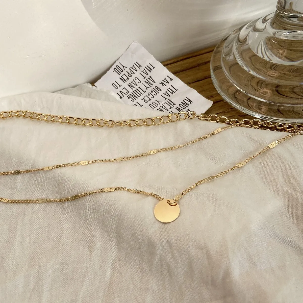 18K Gold-Plated Coin Curb Chain Layered Pendant Necklace