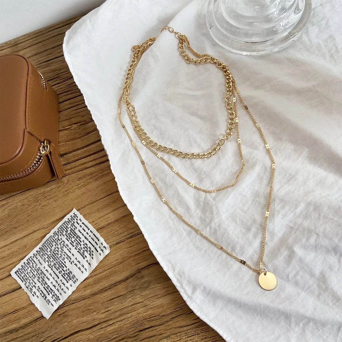 18K Gold-Plated Coin Curb Chain Layered Pendant Necklace
