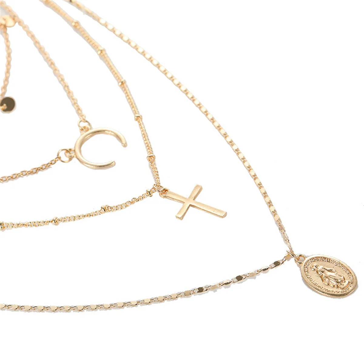 18K Gold-Plated Cross & Moon Layered Choker Necklace