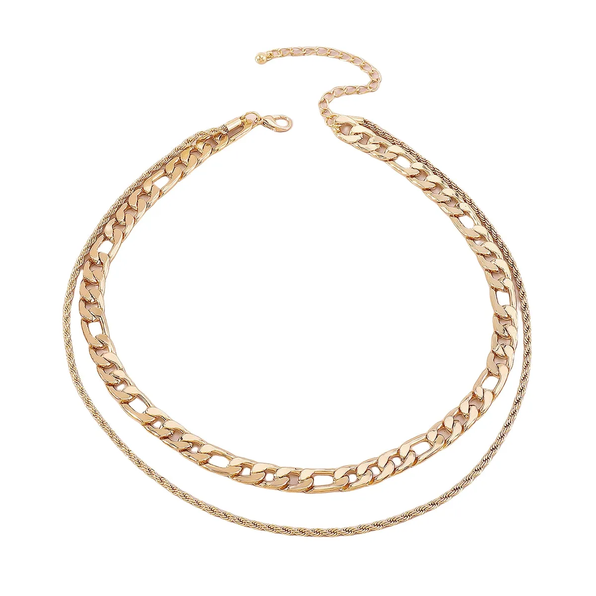 18K Gold-Plated Curb & Twine Chain Layered Necklace