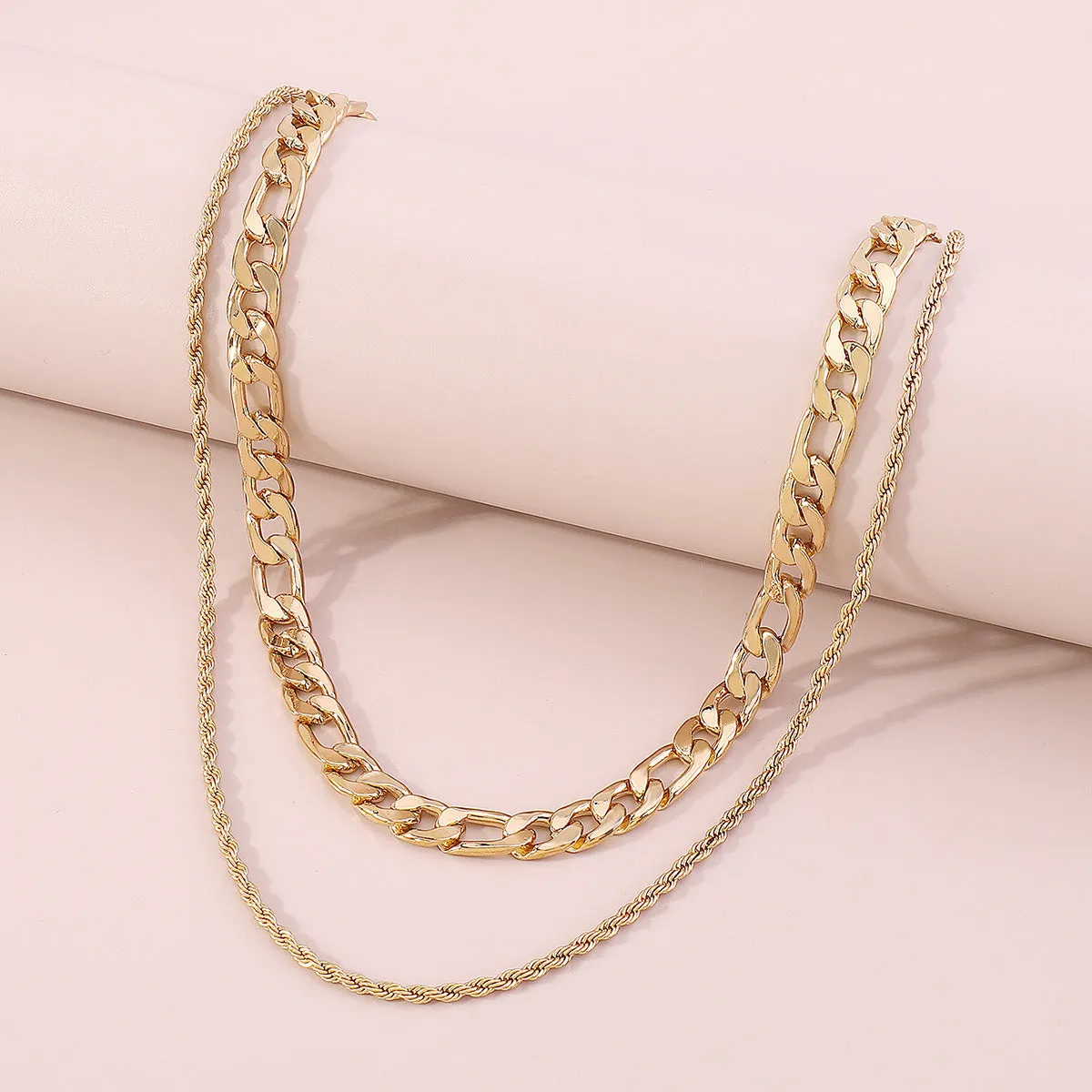 18K Gold-Plated Curb & Twine Chain Layered Necklace