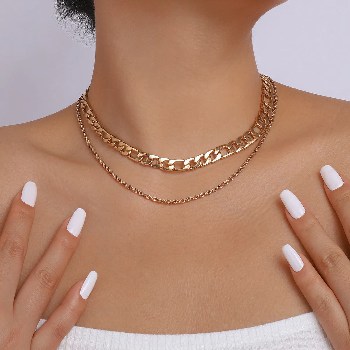 18K Gold-Plated Curb & Twine Chain Layered Necklace
