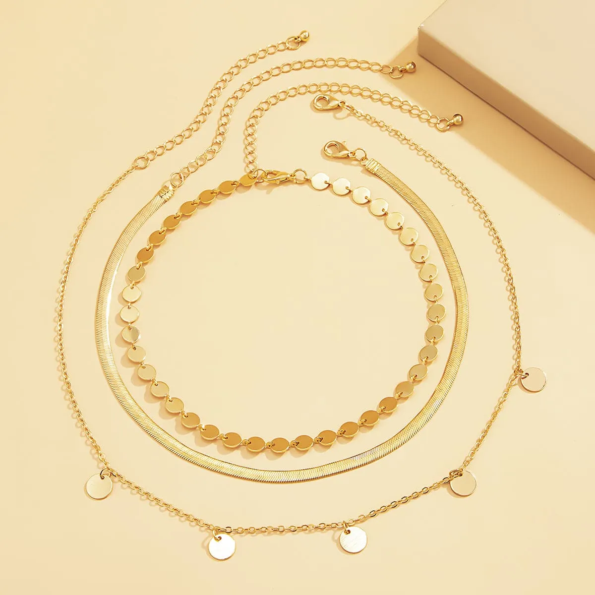 18K Gold-Plated Disc Necklace Set