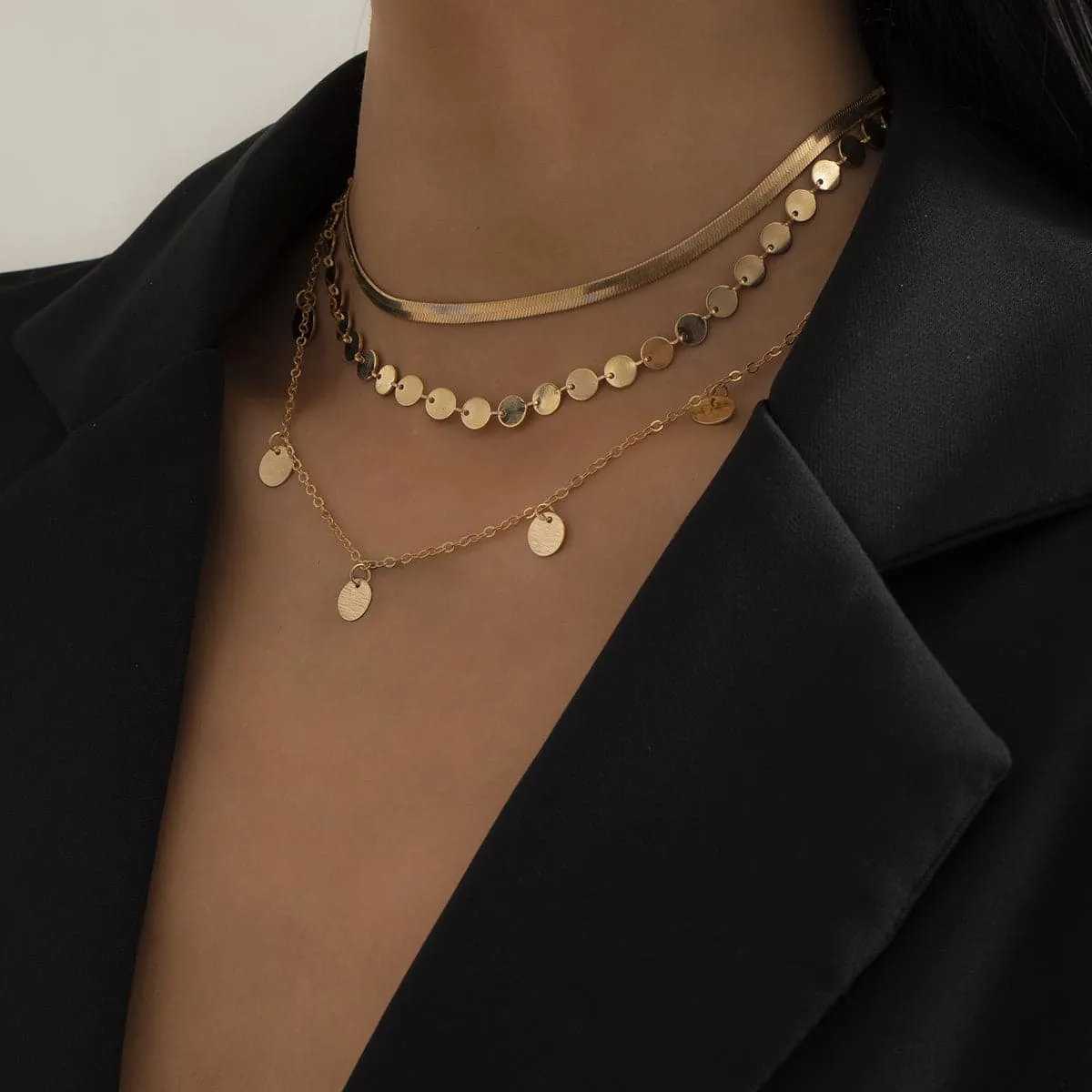 18K Gold-Plated Disc Necklace Set