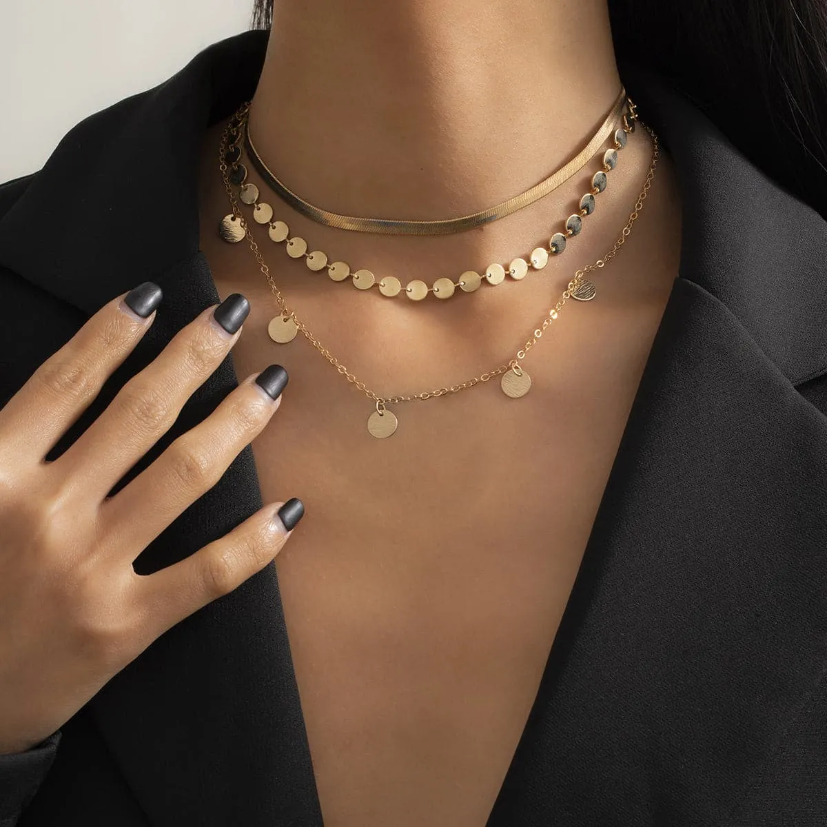 18K Gold-Plated Disc Necklace Set