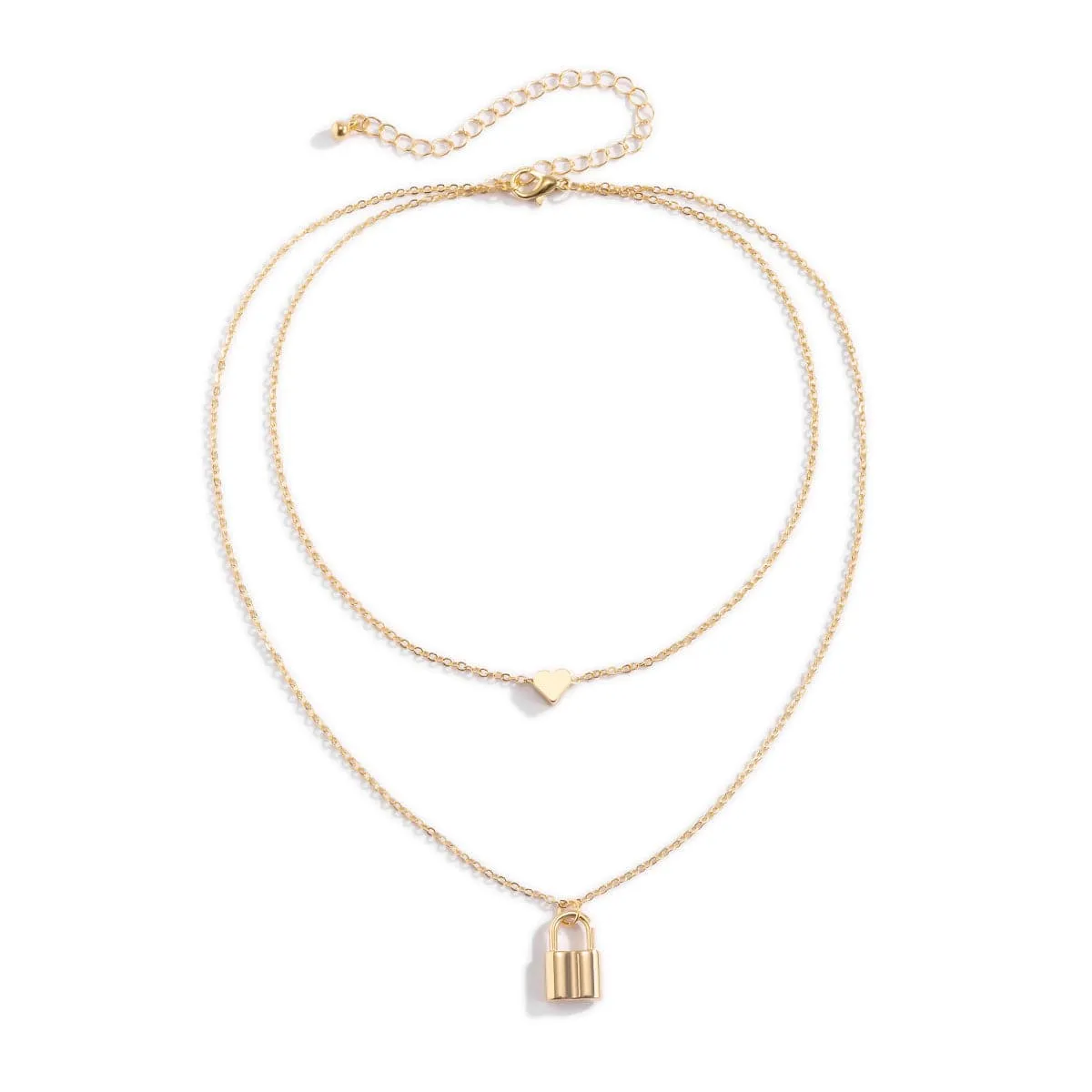18K Gold-Plated Heart & Lock Layered Pendant Necklace