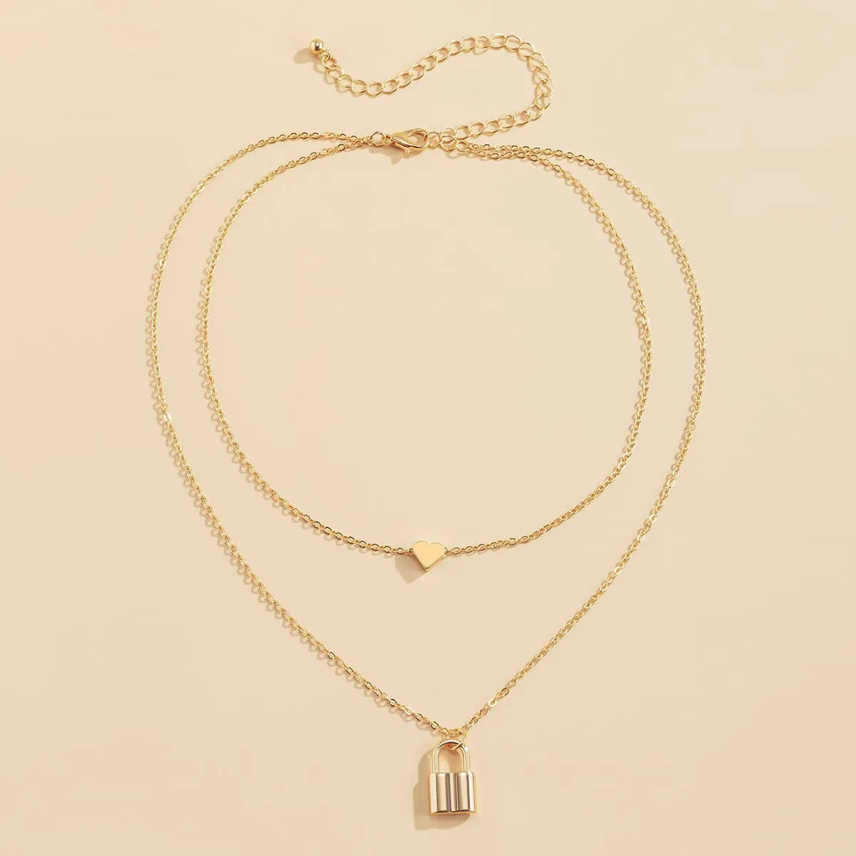 18K Gold-Plated Heart & Lock Layered Pendant Necklace