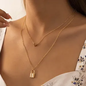 18K Gold-Plated Heart & Lock Layered Pendant Necklace