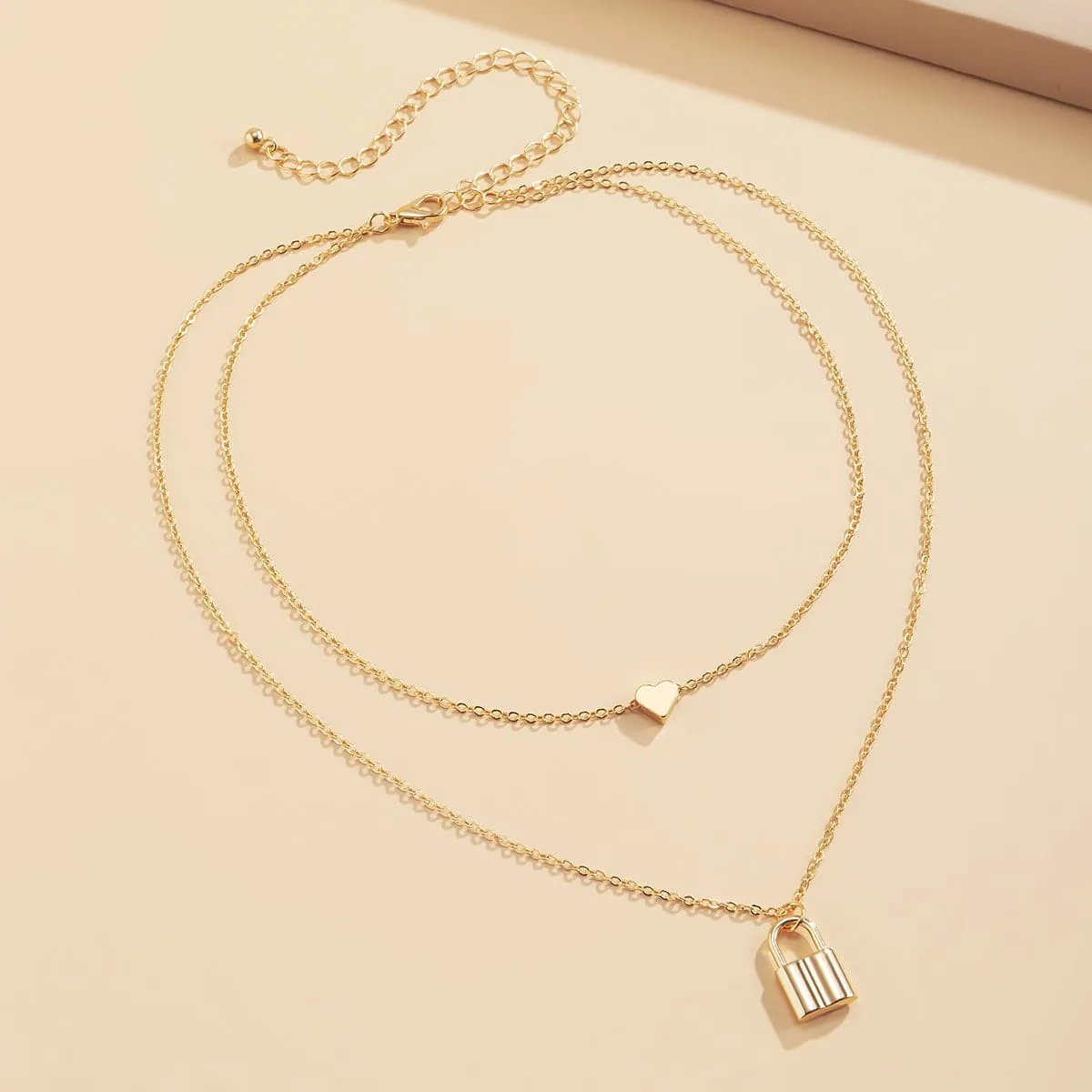 18K Gold-Plated Heart & Lock Layered Pendant Necklace
