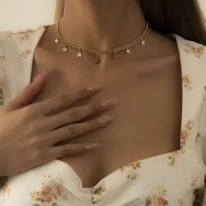 18K Gold-Plated Star Moon Station Choker Necklace
