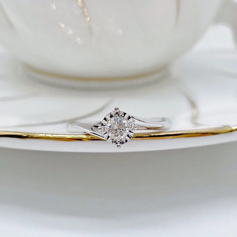 18K Gold Round Cut Natural Diamond 0.2 Carat Single Head Ring
