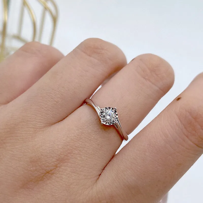 18K Gold Round Cut Natural Diamond 0.2 Carat Single Head Ring