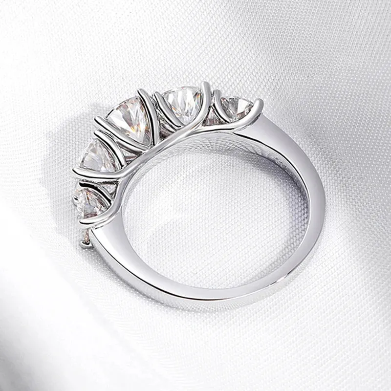 18k Plated 3.6CT All Moissanite Rings for Women 5 Stones Sparkling Diamond Wedding Band S925 Sterling Silver Jewelry