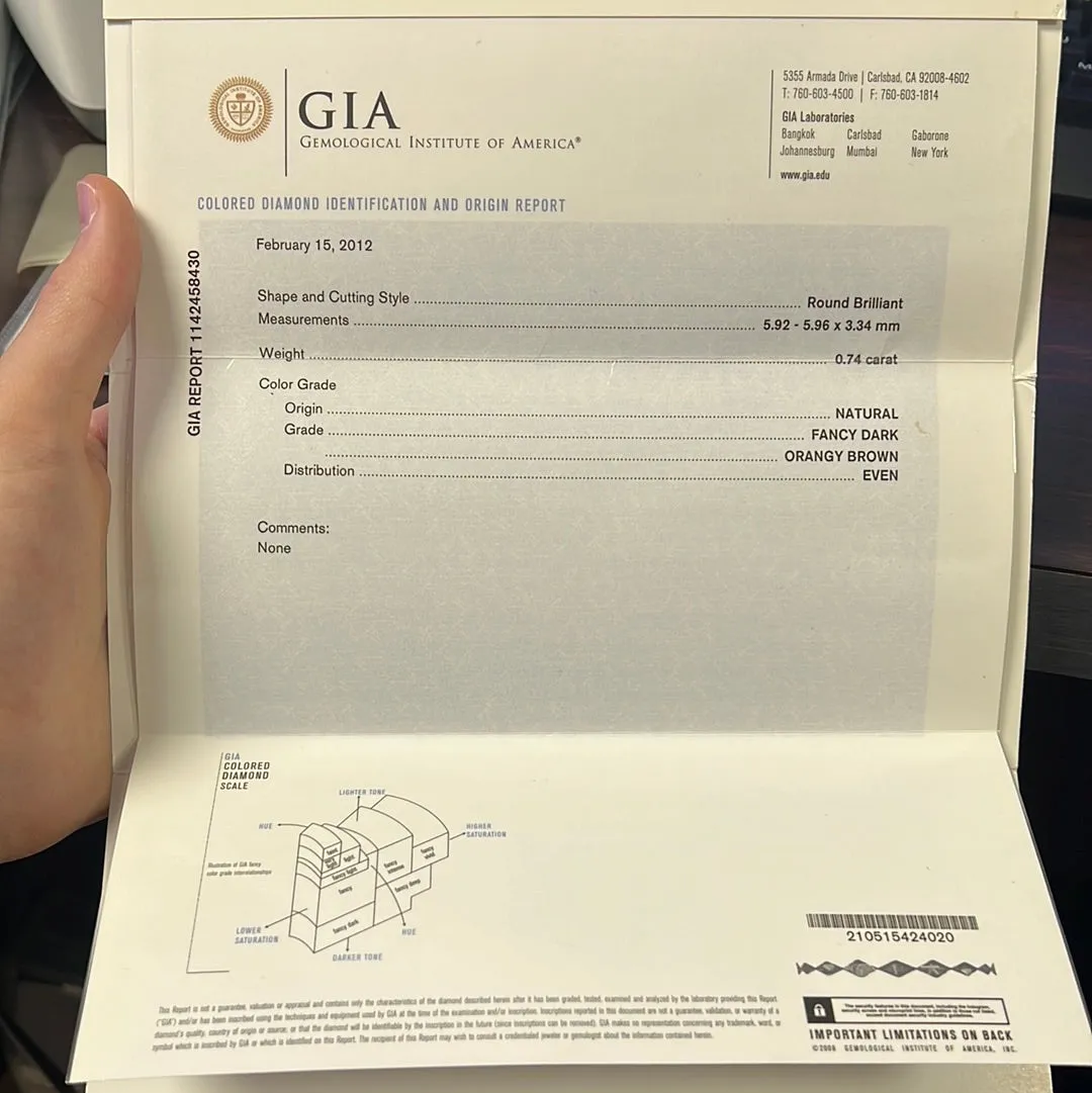 18K  Two Toned .74ct Fancy Dark Orangy Brown Chocolate Diamond and Surround .72ct F VS2 Round Diamond Setting is Pave around the Halo Engagement Ring Certified By GIA # 1142458430