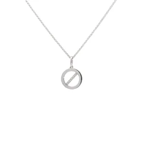 18K White Gold Thin Rolo Necklace w/ Diamond Circle Pendant