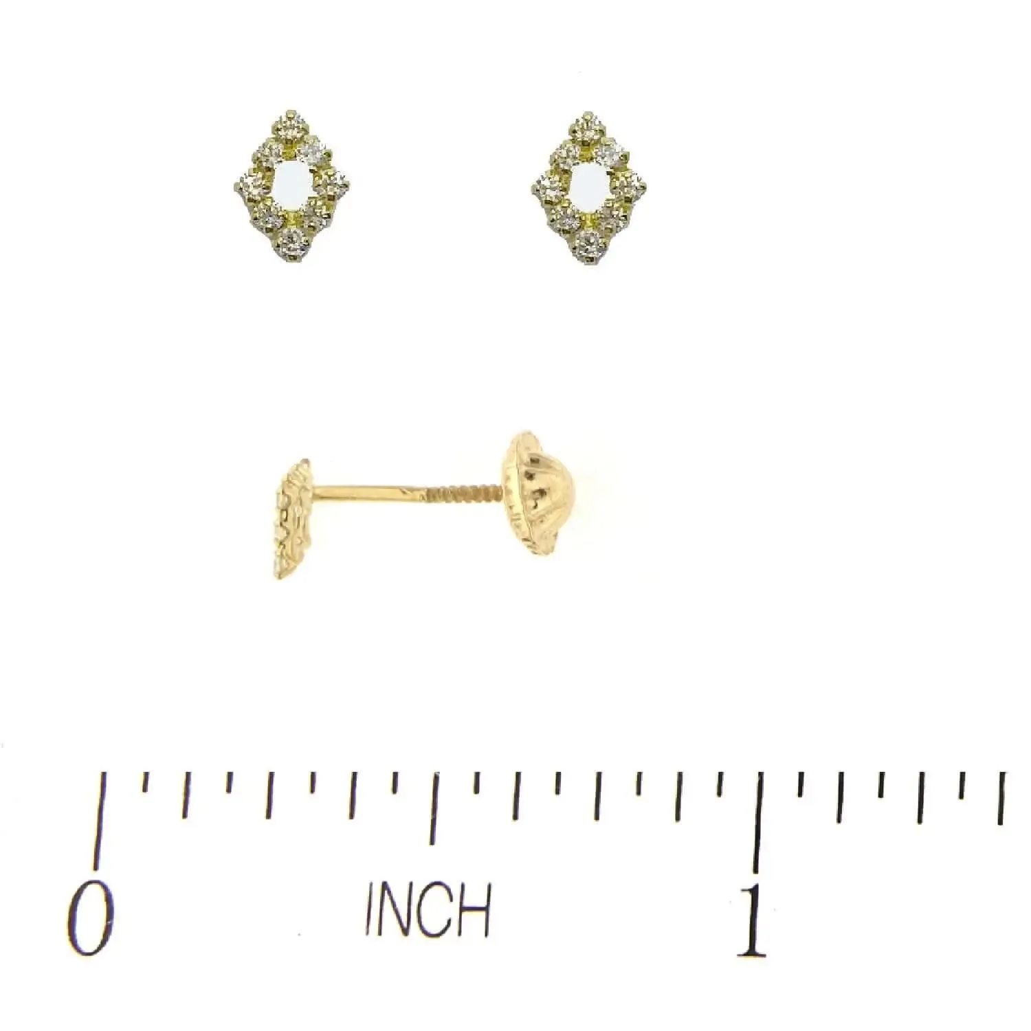 18K Yellow Gold Mini Rhombus Zirconia Screwback Earrings