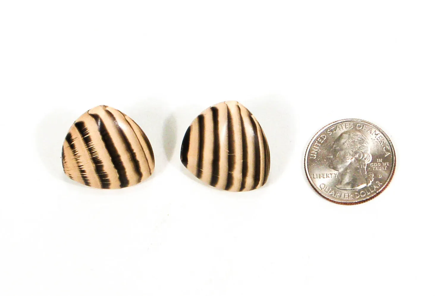 1970's Triangular Zebra Wood Earrings