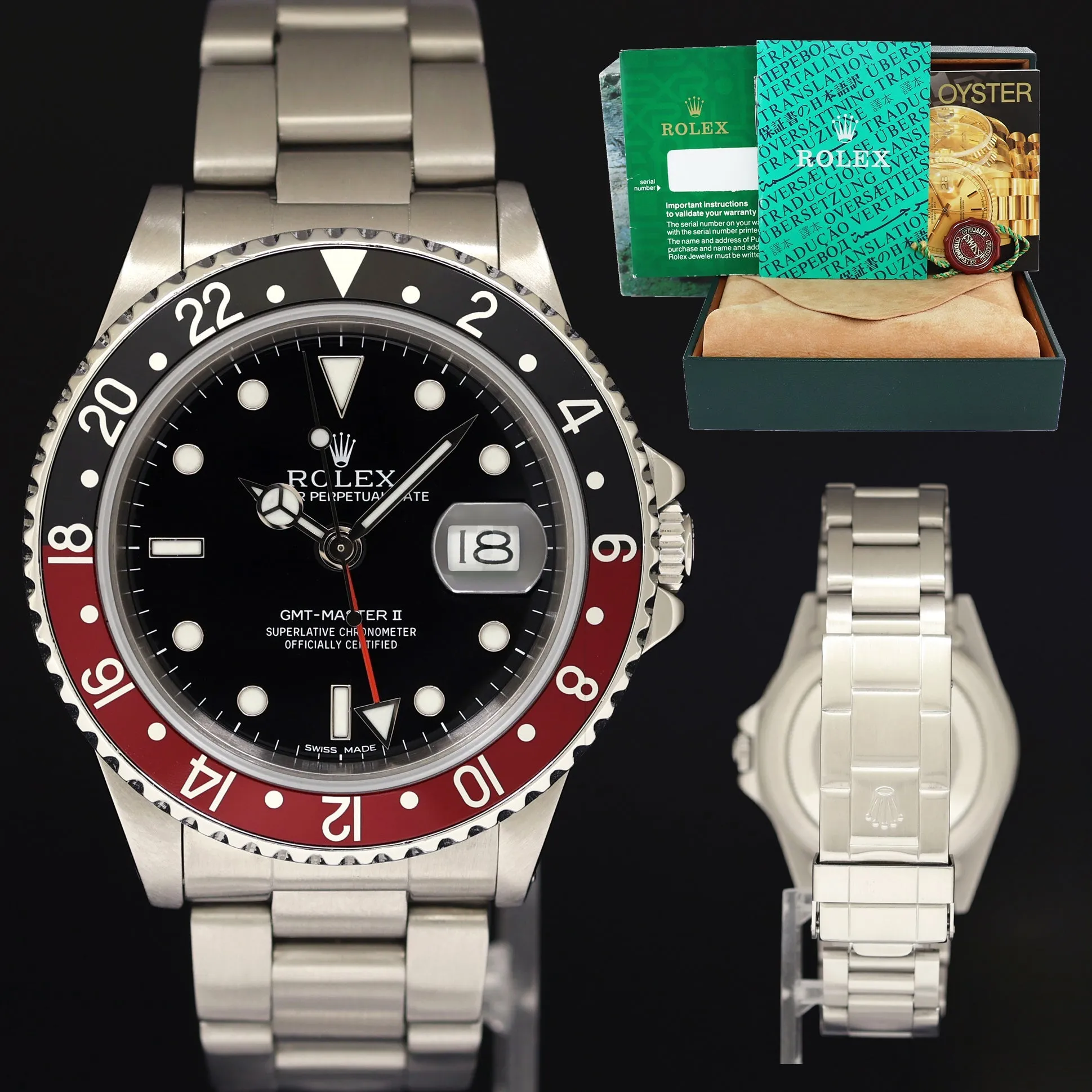 1989 Rolex GMT-Master 2 Fat Lady Coke Red Black Steel 16760 40mm Watch Box